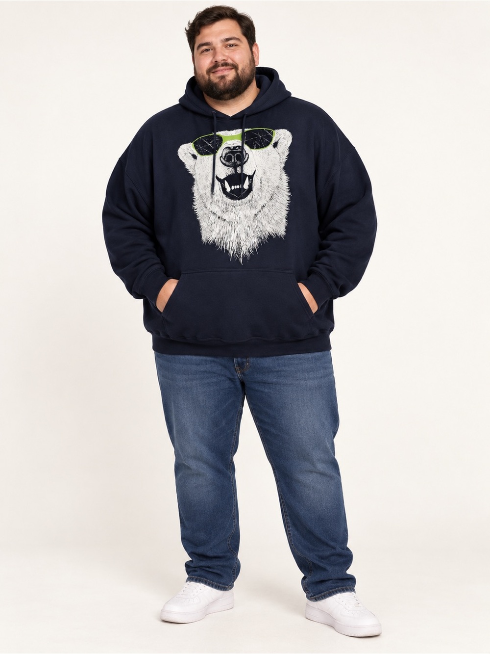 Gildan Heavy Blend Polar Bear Sunglasses Hoodie Navy Men’s 2XL